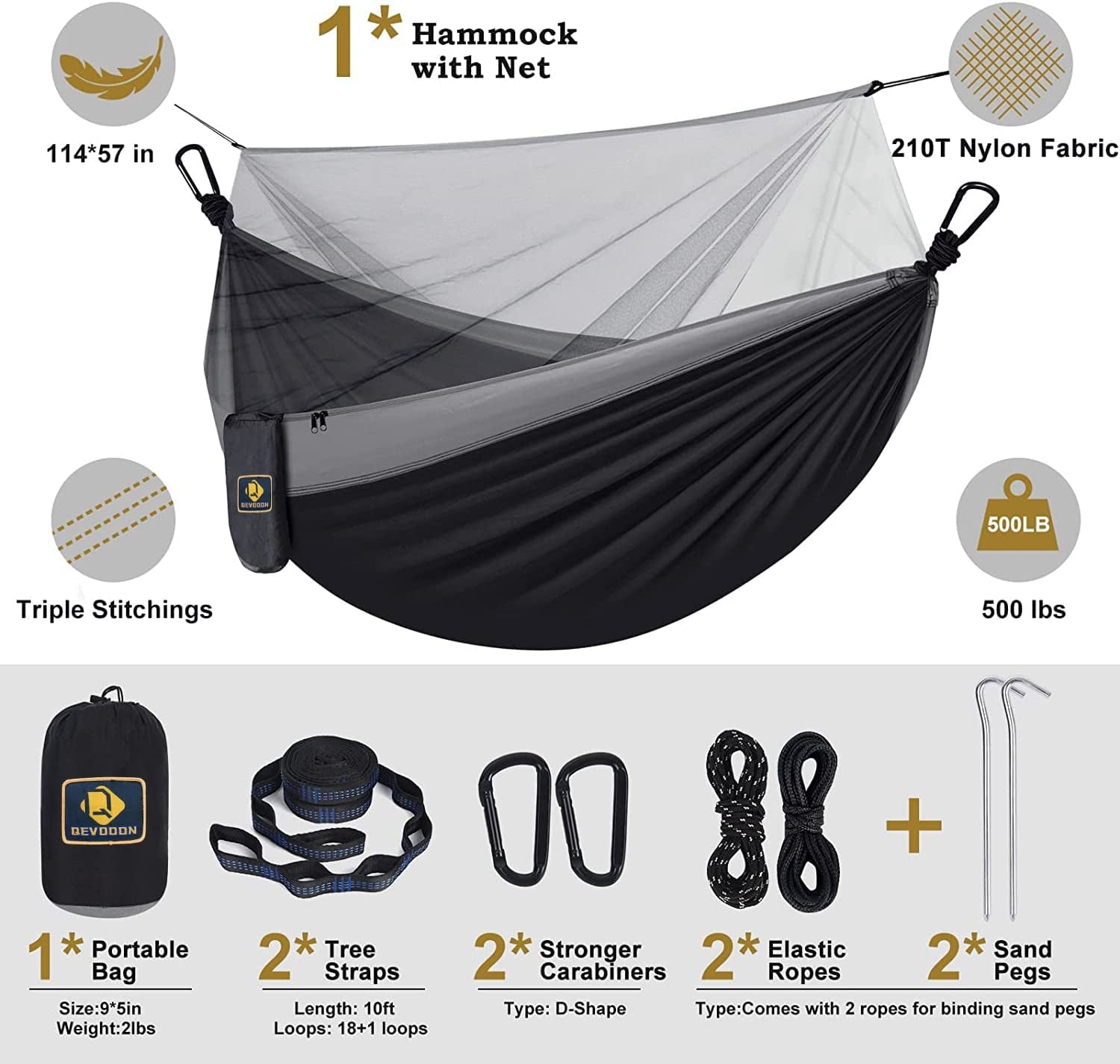 Ultimate Portable Camping Hammock with Insect Net - Perfect for Outdoor Adventures, Includes Tree Straps & Durable Carabiners, Lightweight Parachute Nylon!