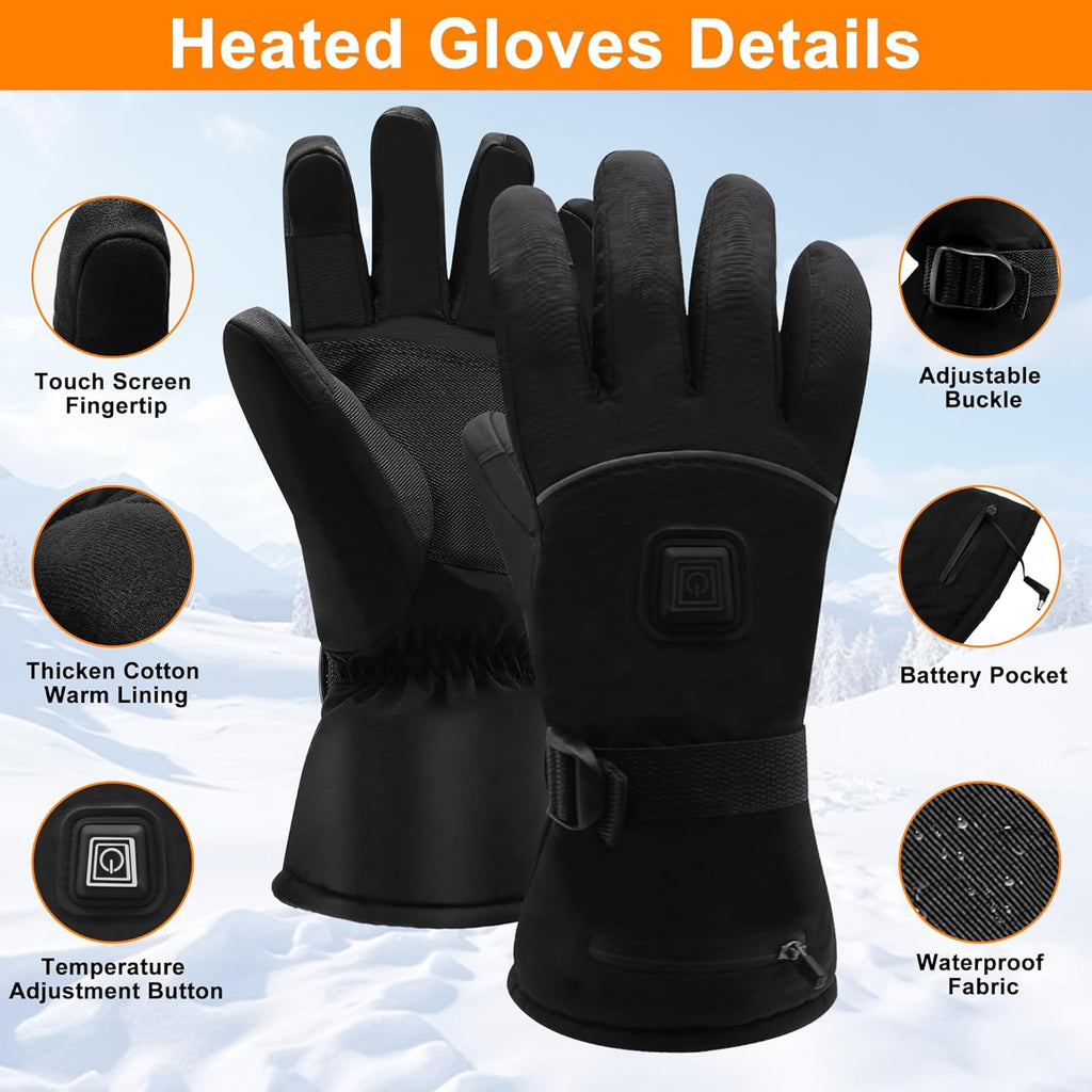 Ultimate Rechargeable Heated Gloves - Waterproof Touchscreen for Outdoor Adventures, Skiing, Running, and Work!