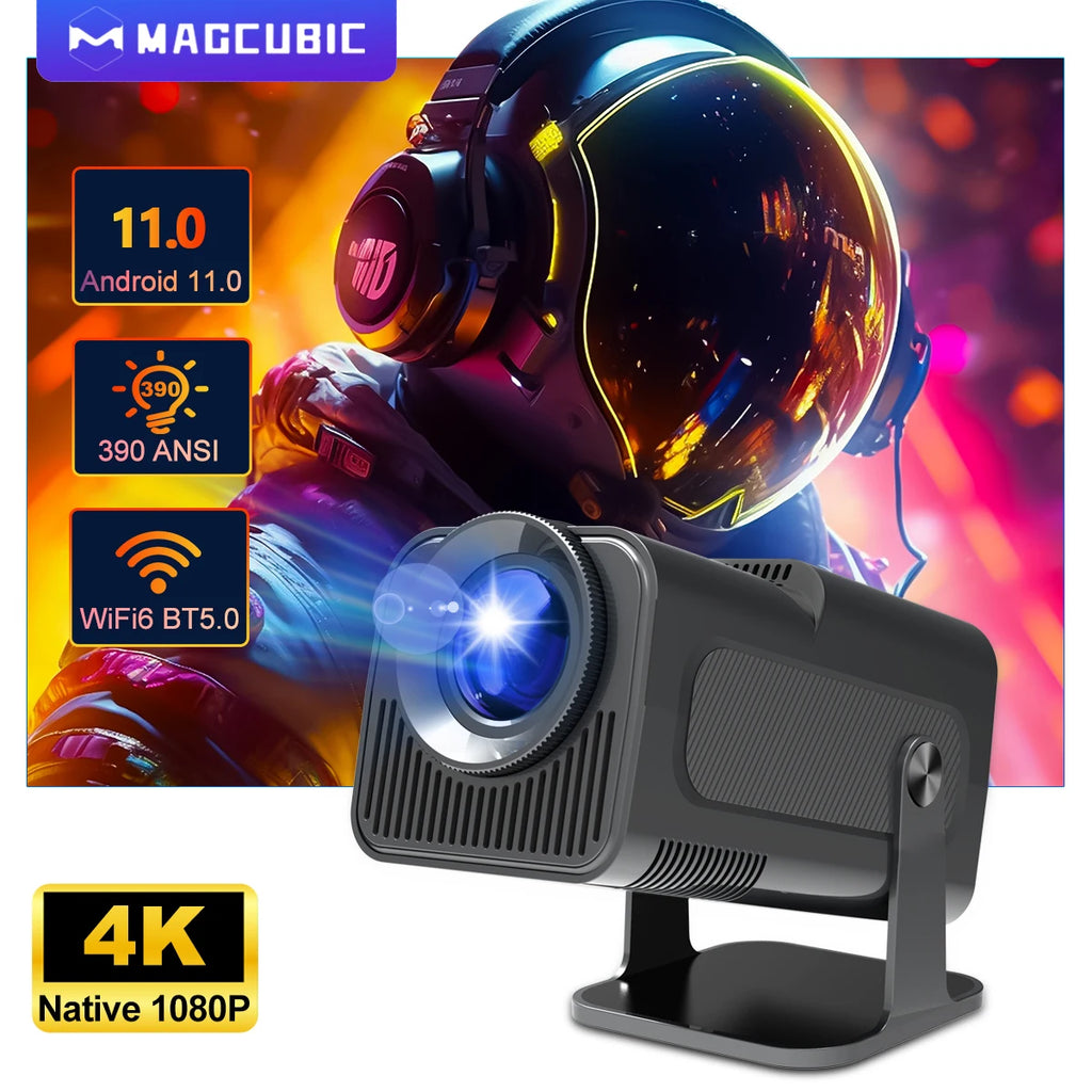 Upgraded HY300 4K Android 11 Portable Projector - Native 1080P, 390 ANSI Lumens, Dual WiFi 6 & Bluetooth 5.0 for Ultimate Home Cinema Experience