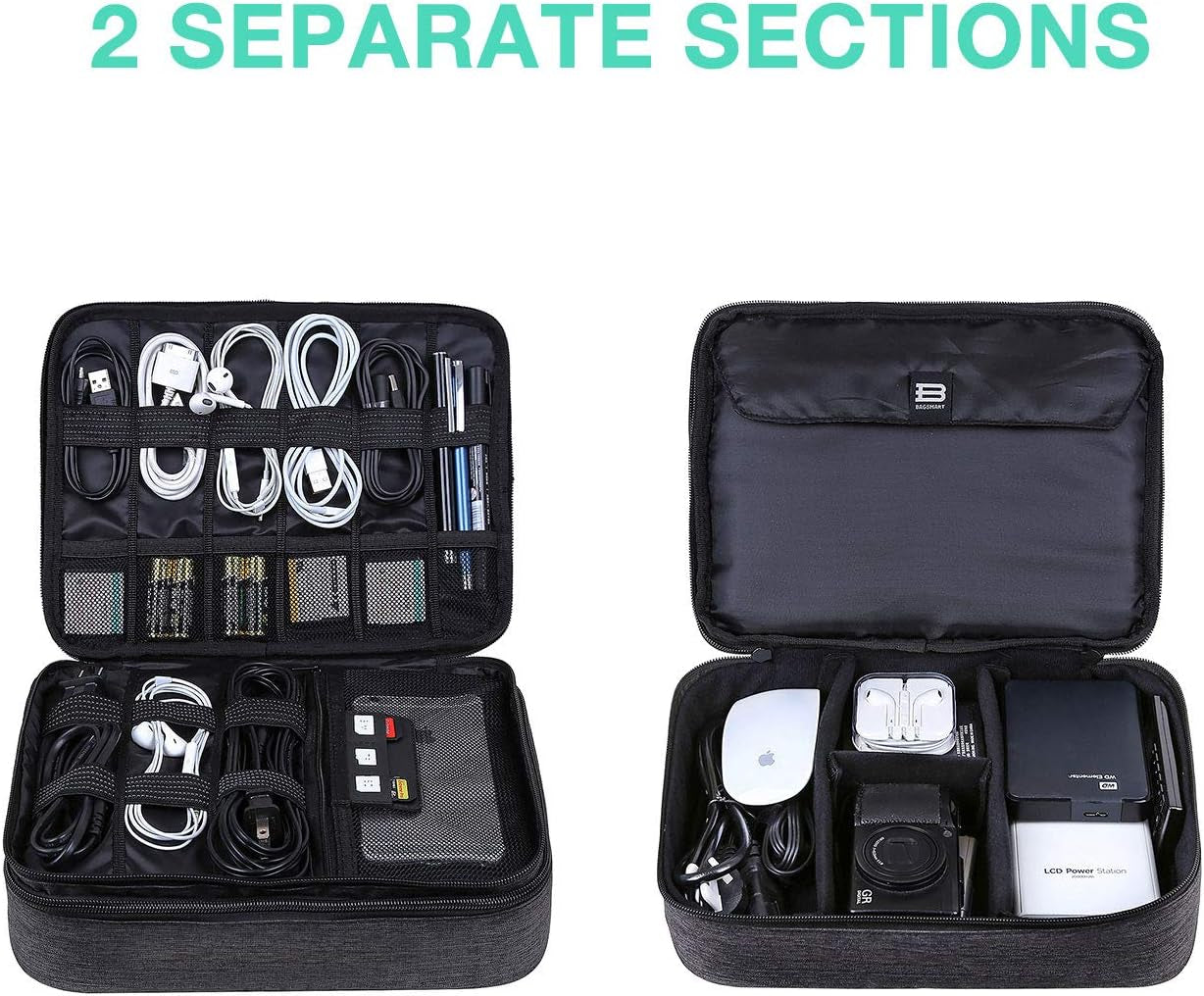 Ultimate Double Layer Electronic Organizer - Stylish Travel Bag for 10.5 Inch iPad Pro, Perfect for Adapters and Cables in Sleek Black