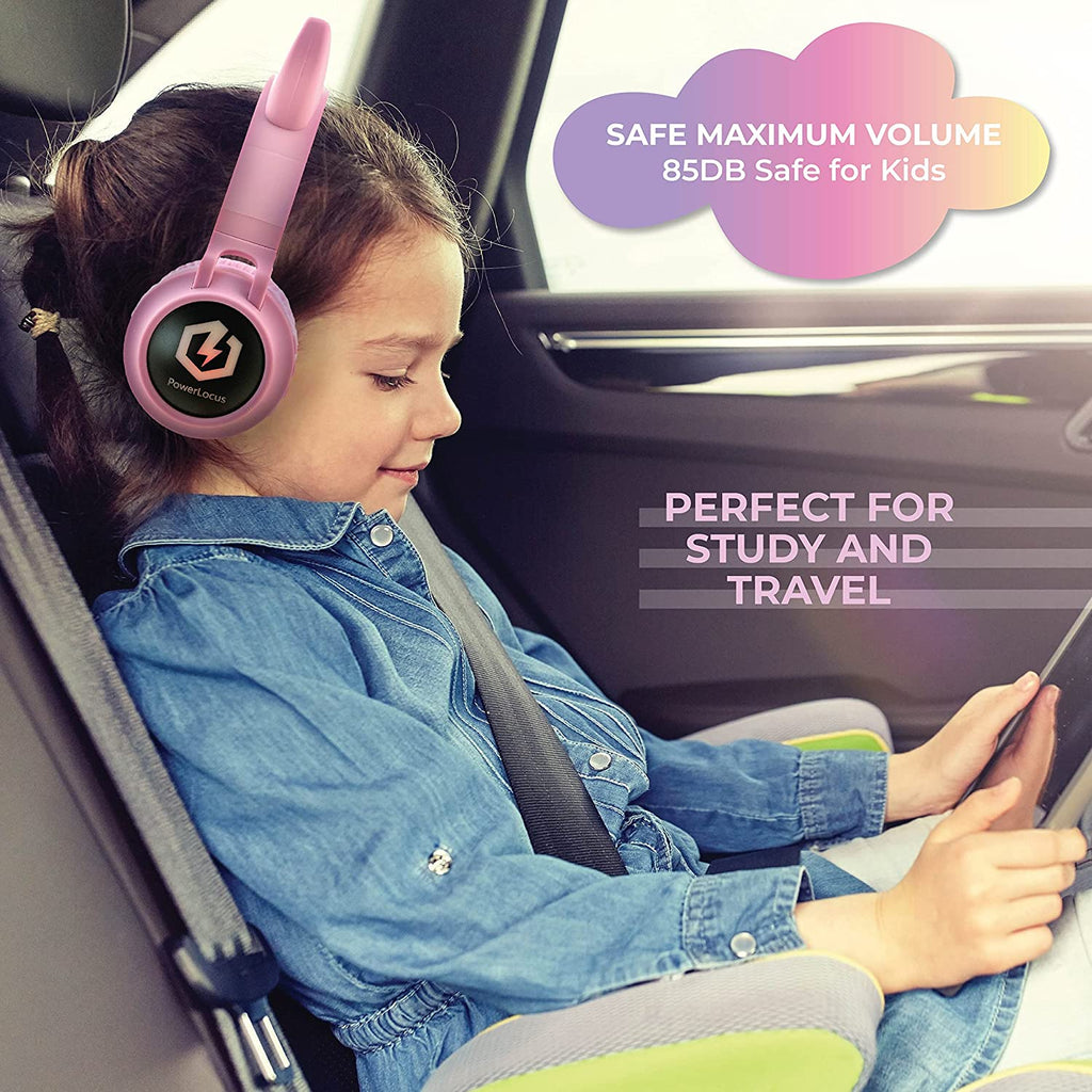 Vibrant Pink Bluetooth 5.3 Wireless Cat Ear Headphones for Kids - LED Lights, Safe Volume Limit & Micro SD/TF Support for iPad & Tablet