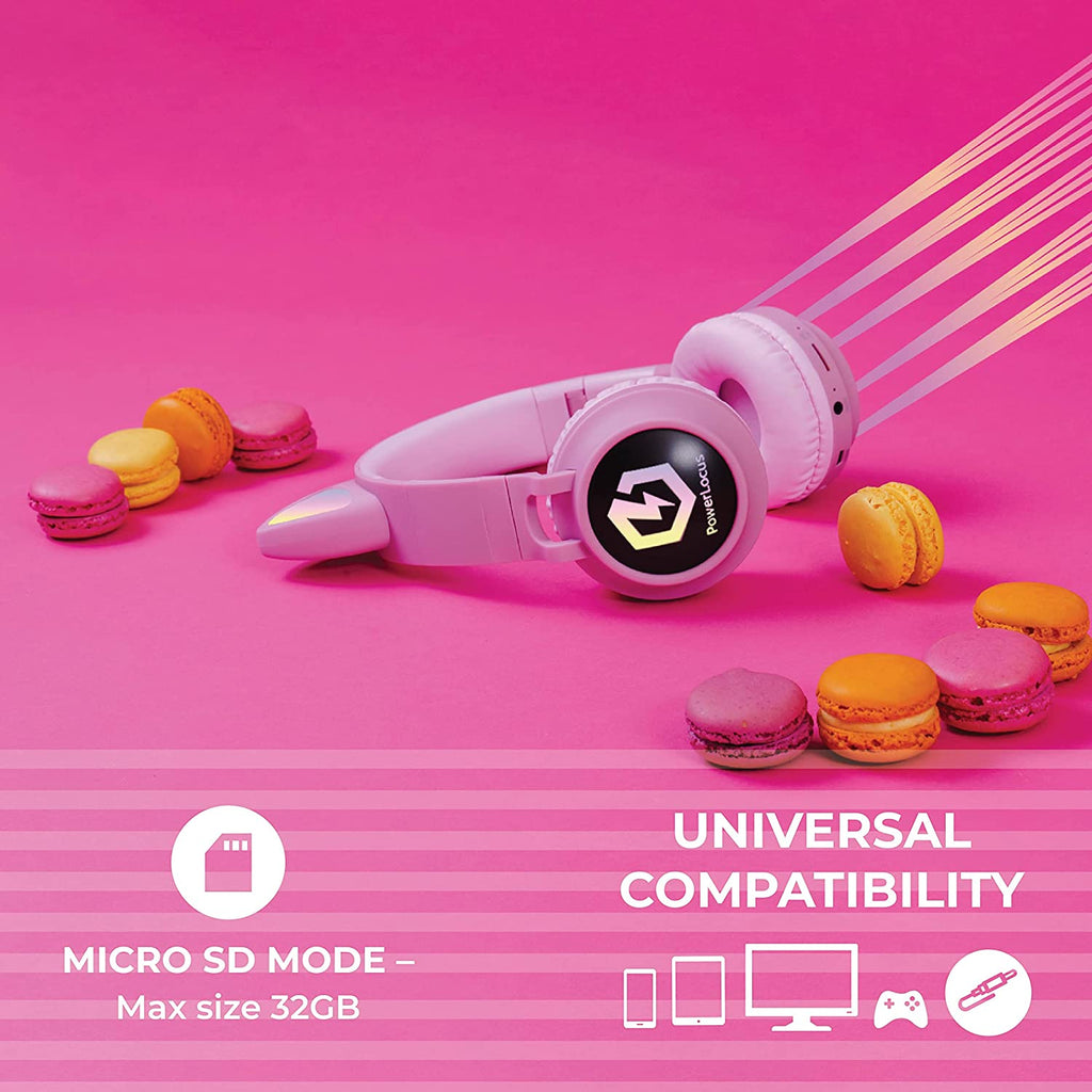 Vibrant Pink Bluetooth 5.3 Wireless Cat Ear Headphones for Kids - LED Lights, Safe Volume Limit & Micro SD/TF Support for iPad & Tablet
