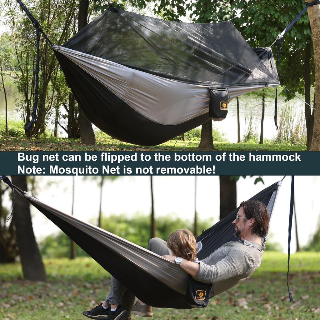 Ultimate Portable Camping Hammock with Insect Net - Perfect for Outdoor Adventures, Includes Tree Straps & Durable Carabiners, Lightweight Parachute Nylon!