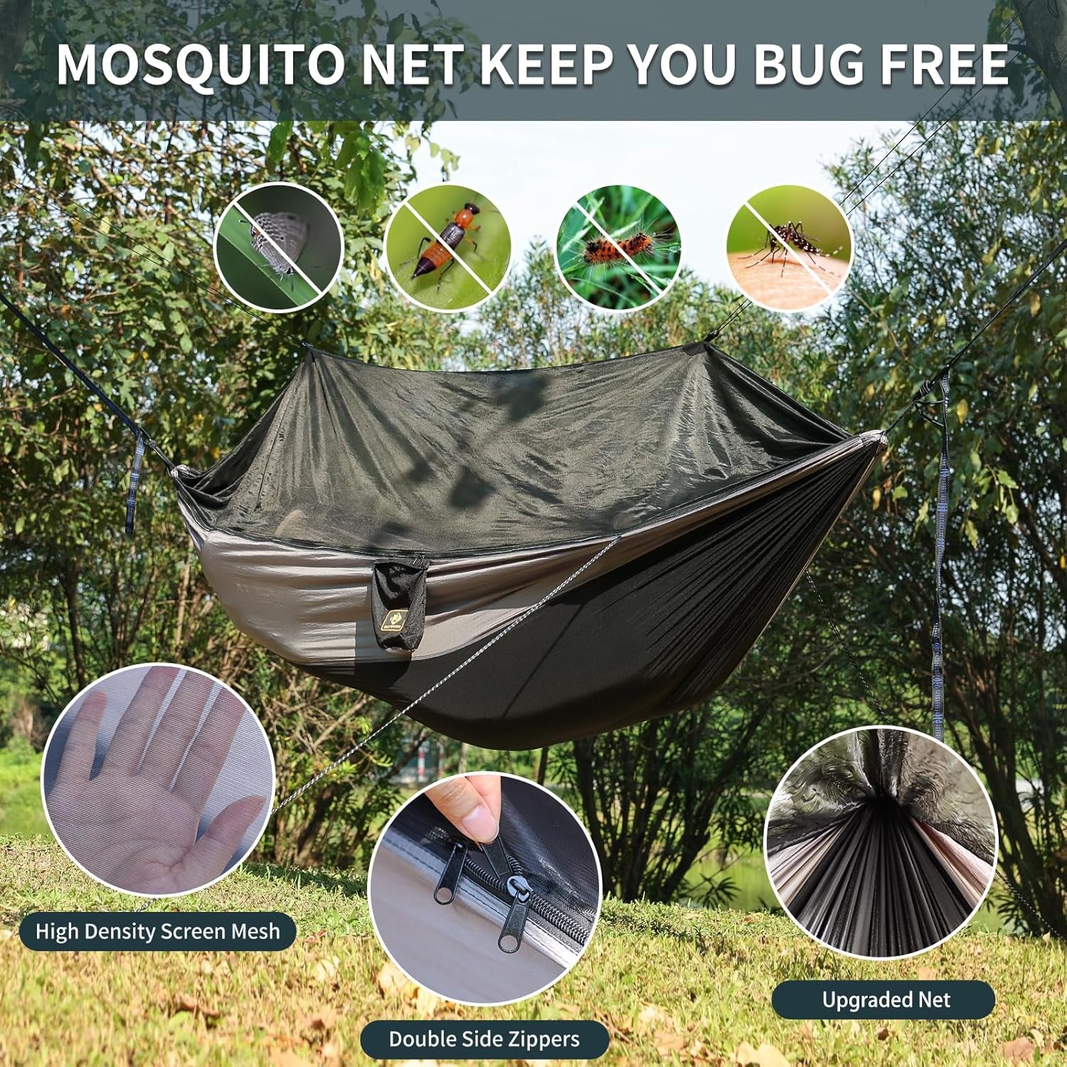 Ultimate Portable Camping Hammock with Insect Net - Perfect for Outdoor Adventures, Includes Tree Straps & Durable Carabiners, Lightweight Parachute Nylon!