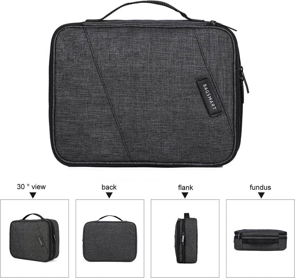 Ultimate Double Layer Electronic Organizer - Stylish Travel Bag for 10.5 Inch iPad Pro, Perfect for Adapters and Cables in Sleek Black